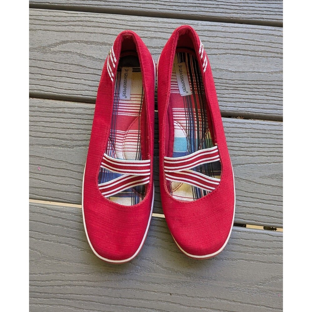 Grasshoppers Sneaker Womens 8.5 Red Canvas Wedge Loafers Comfort Coastal Grandma